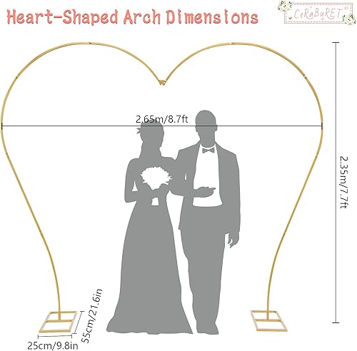 Miniatura 2 de Soporte de arco en forma de corazón de 8.7 x 7.7 pies, arco de jardín con base, soporte de arco de metal para bodas, graduaciones, fiestas,
