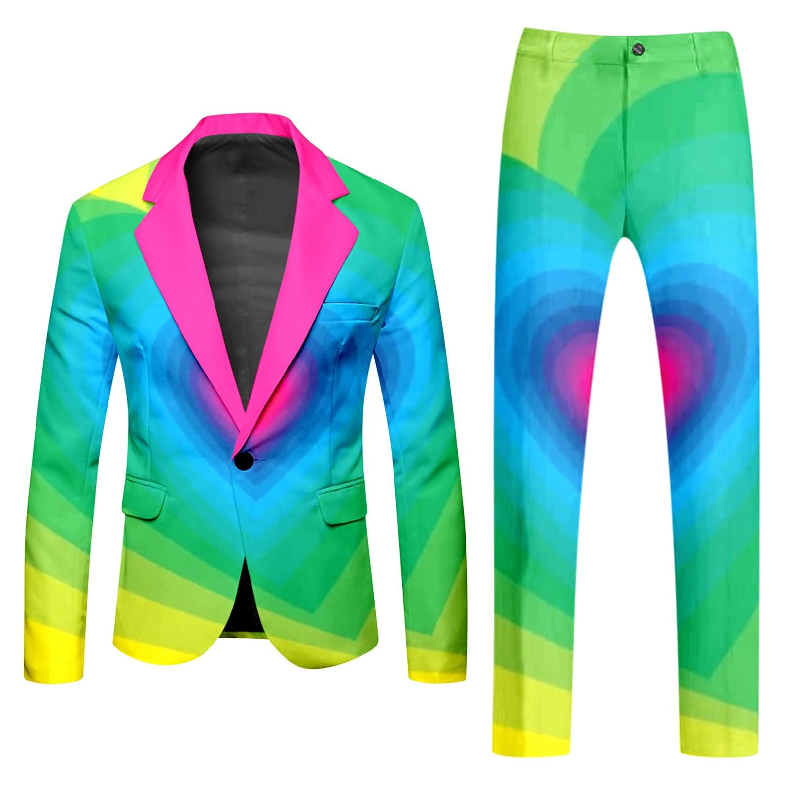 Neon Farbigen Anzug 2 Teiler Herren Lustige Regenbogen Kostüm Blazer Set Slim Fit Sakko + Anzughose Langarm Bunte Faschingskostüme Party Anzugjacke Zweiteiler Set Disco Nachtclub