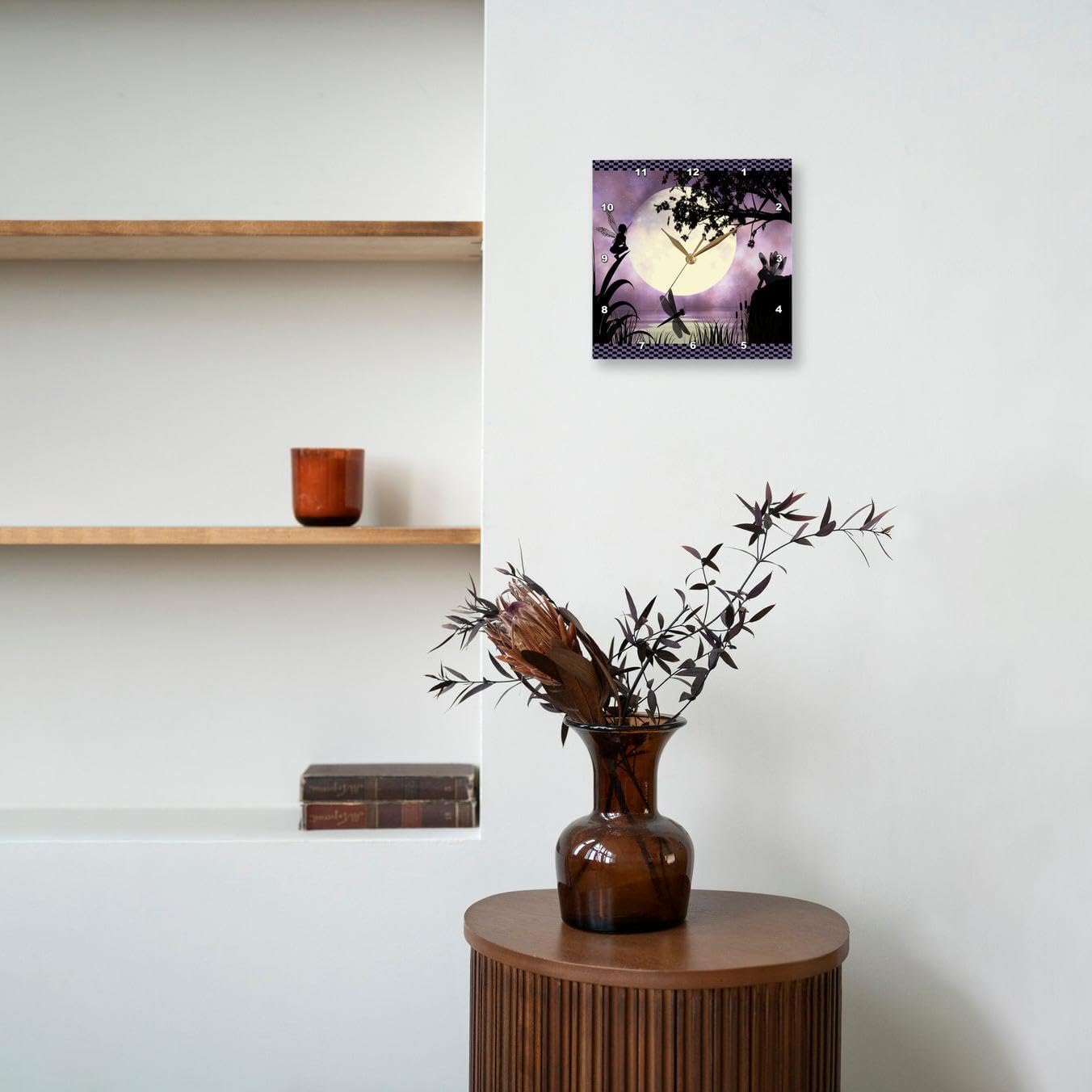 3dRose dpp_35668_3 Fairies and Dragonflies with an Purple Moon Wall Clock, 15 by 15-Inch