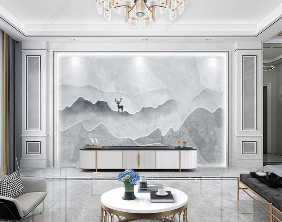 Papier peint intissé marbre paysager pour sublimer le mur de votre salon contemporain
