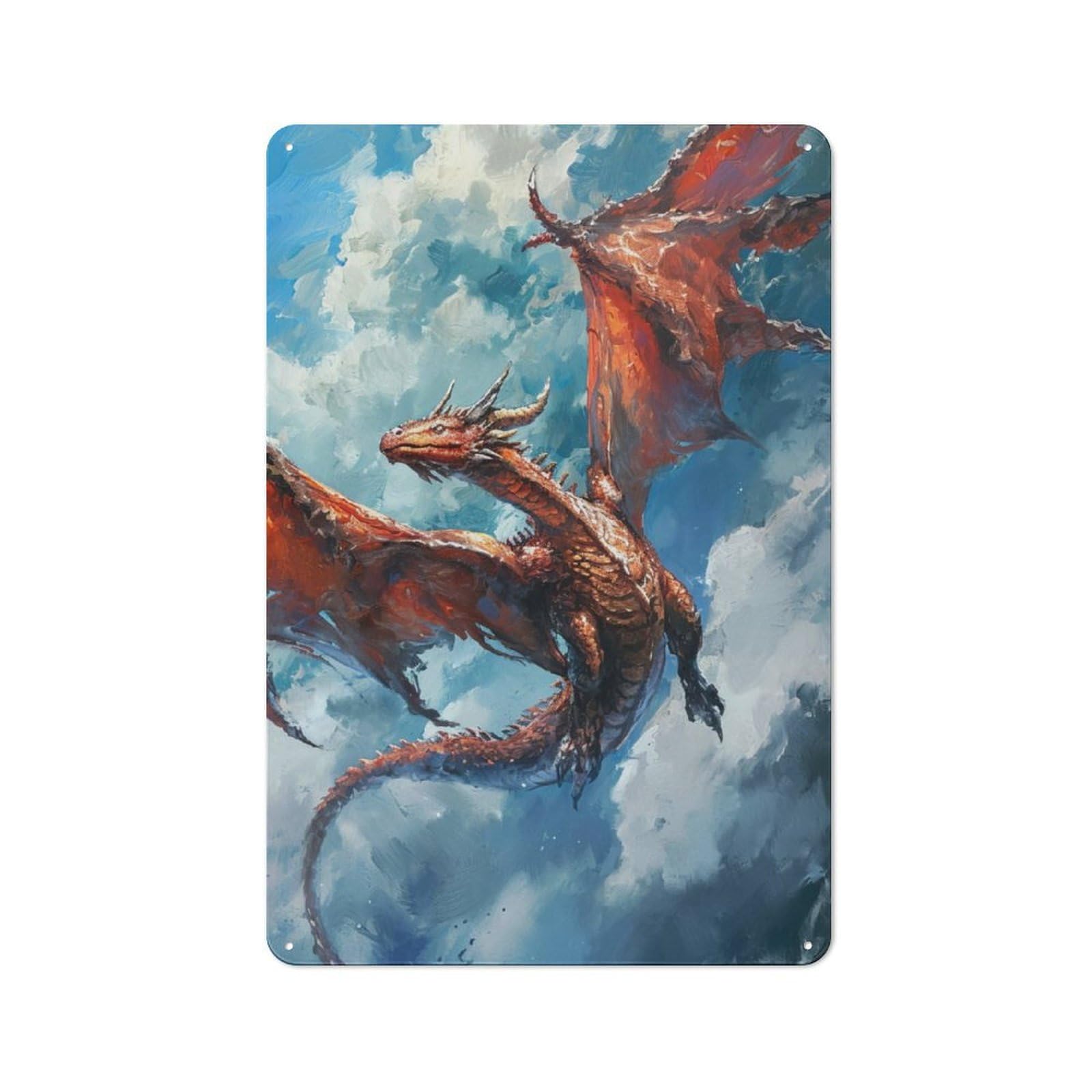 Junmoney Skyborne Dragon Vintage Metal Wall Decor 30X20cm, Vintage Tin Sign For Bakery, Diner, Cafe Or Family Room