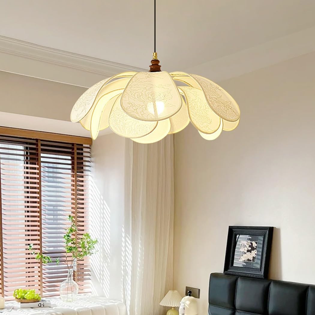 WABI-Sabi E27 nowoczesna lampa wisząca sufitowa z tkaniny w stylu retro, kwiatowa lampa wisząca, lampa do sypialni, restauracji, salonu, kuchni,