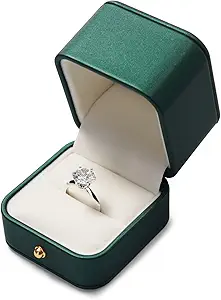 Leather Ring Box Jewelry Gift Box Ring Holder For Birthday, Proposal, Engagement,Wedding, Valentine's Day Gifts (Green)
