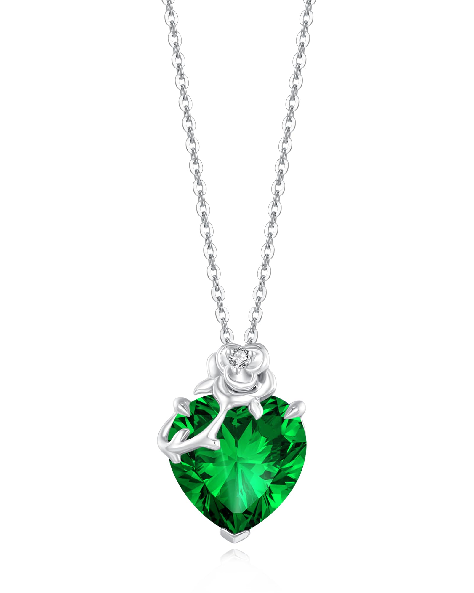 FANCIME 14K Solid White Gold Rose Pendant