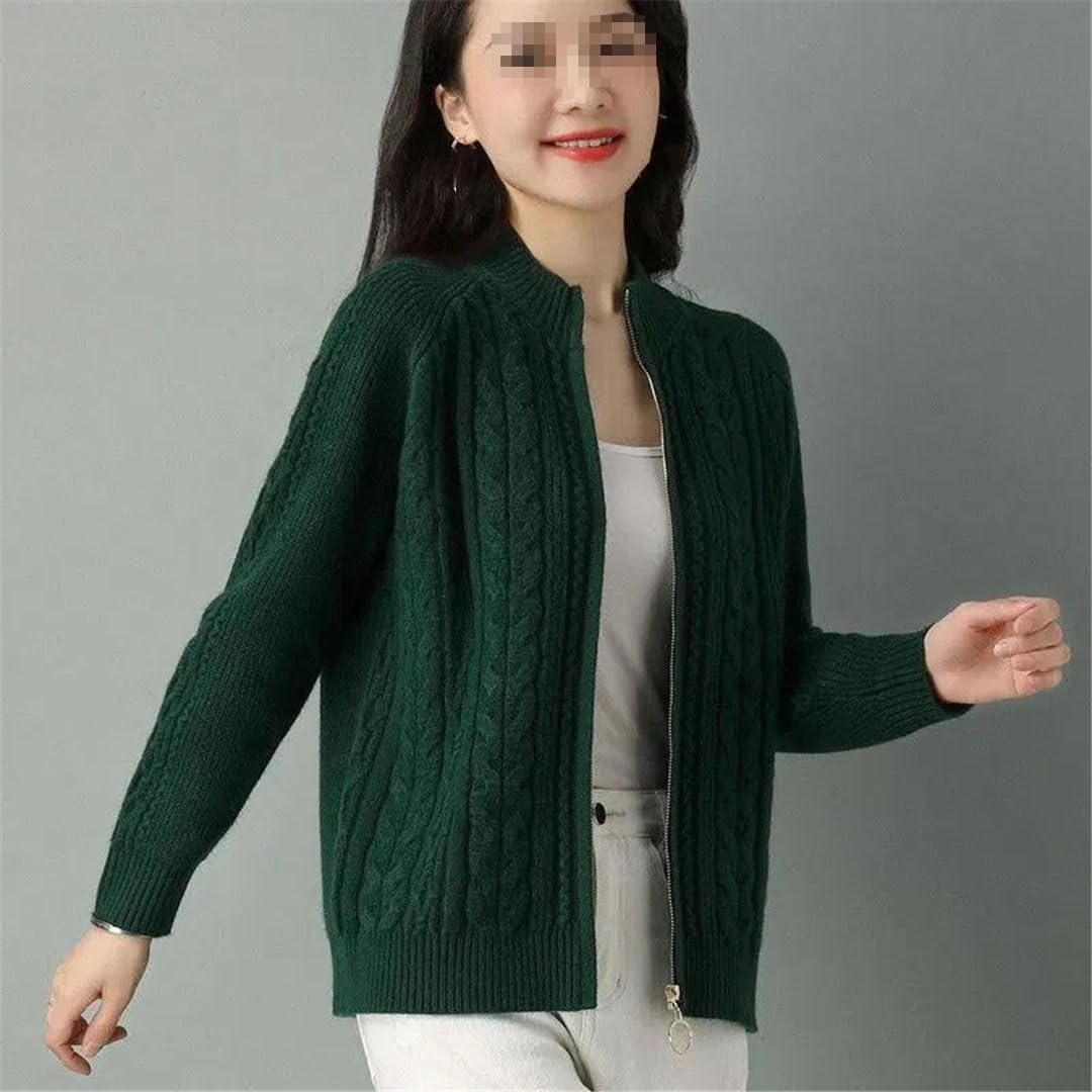 Ownwfeat Maglione Intrecciato con Zip A Mezzo Collo Alto da Donna con Cappotto A Maniche Lunghe Larghe.