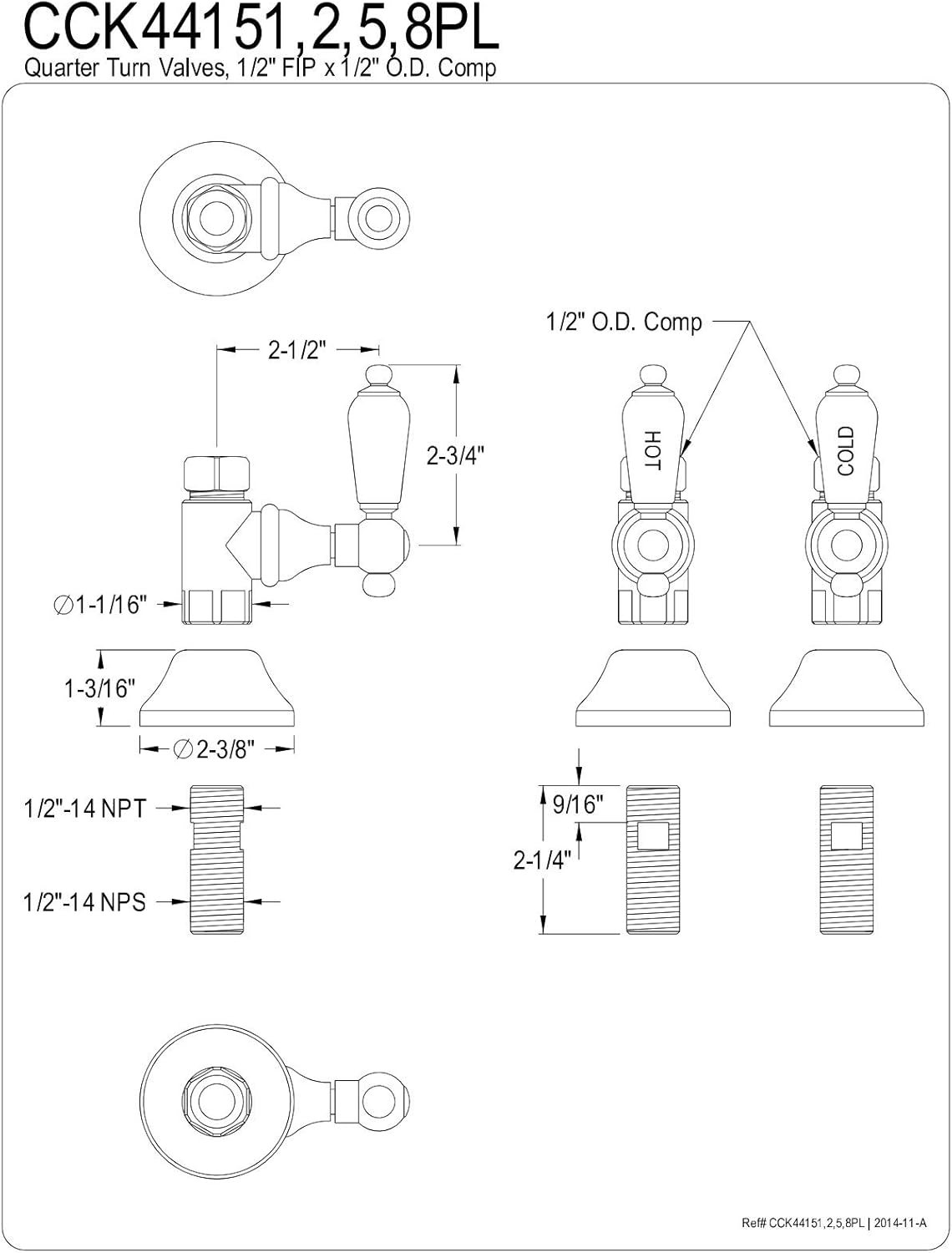 Kingston Brass CCK44158PL Straight Stop Shut Off Valve, Brushed Nickel