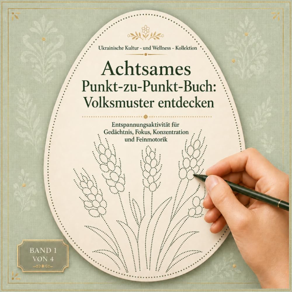 Achtsames Punkt-zu-Punkt-Buch: Volksmuster entdecken Entspannungsaktivität für Gedächtnis, Fokus, Konzentration und Feinmotorik (Ukrainische Kultur- und Wellness-Kollektion)