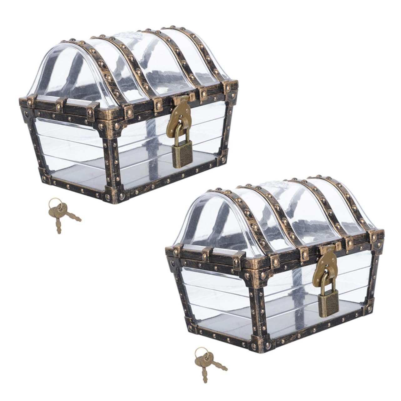 Happyyami 2pcs Pirate Treasure Chest Toy Vintage Decorative Storage Box for Trinkets Jewelry and Keepsakes for Boys and Girls Parties and Play