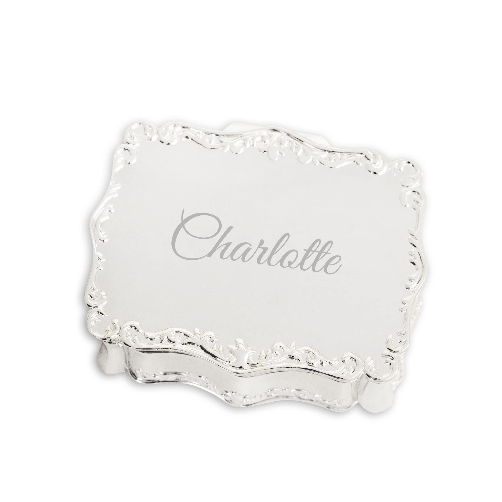 Cherished MomentsCherished Moments Personalized Small Rectangle-Shaped Jewelry Keepsake Box with Custom Engraved Name or Initials, Silver Toned