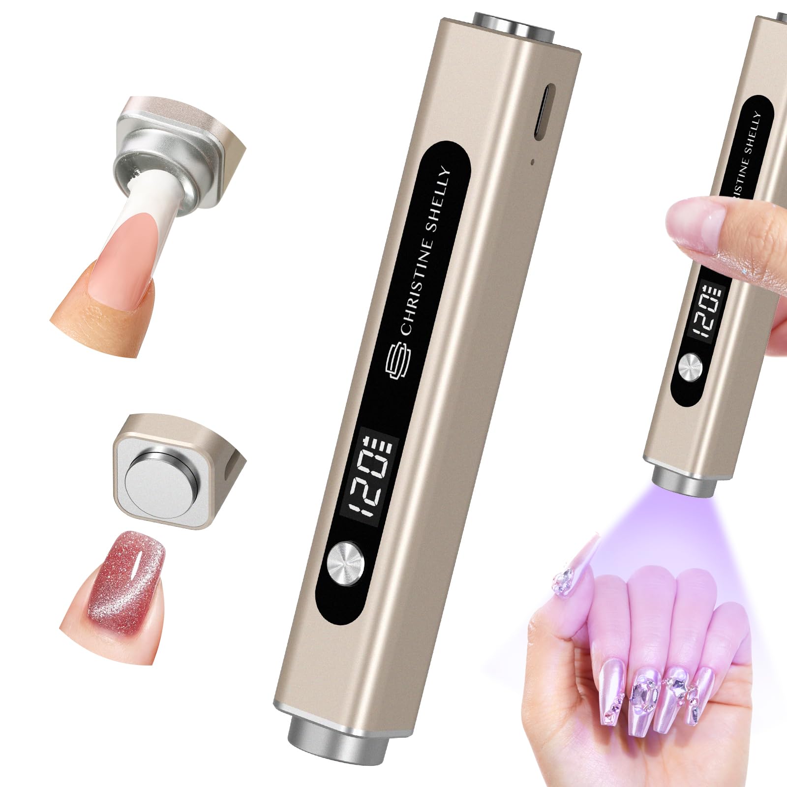 UV Lamps for Gel Nails CHRISTINE SHELLY Handheld 3 In 1 LED Nail Light Cat Eye Magnet Flash Cure Lamp Nail Stamp LCD Display Rechargeable Nail Dryer with 3 Timers for Gel Polish Home DIY