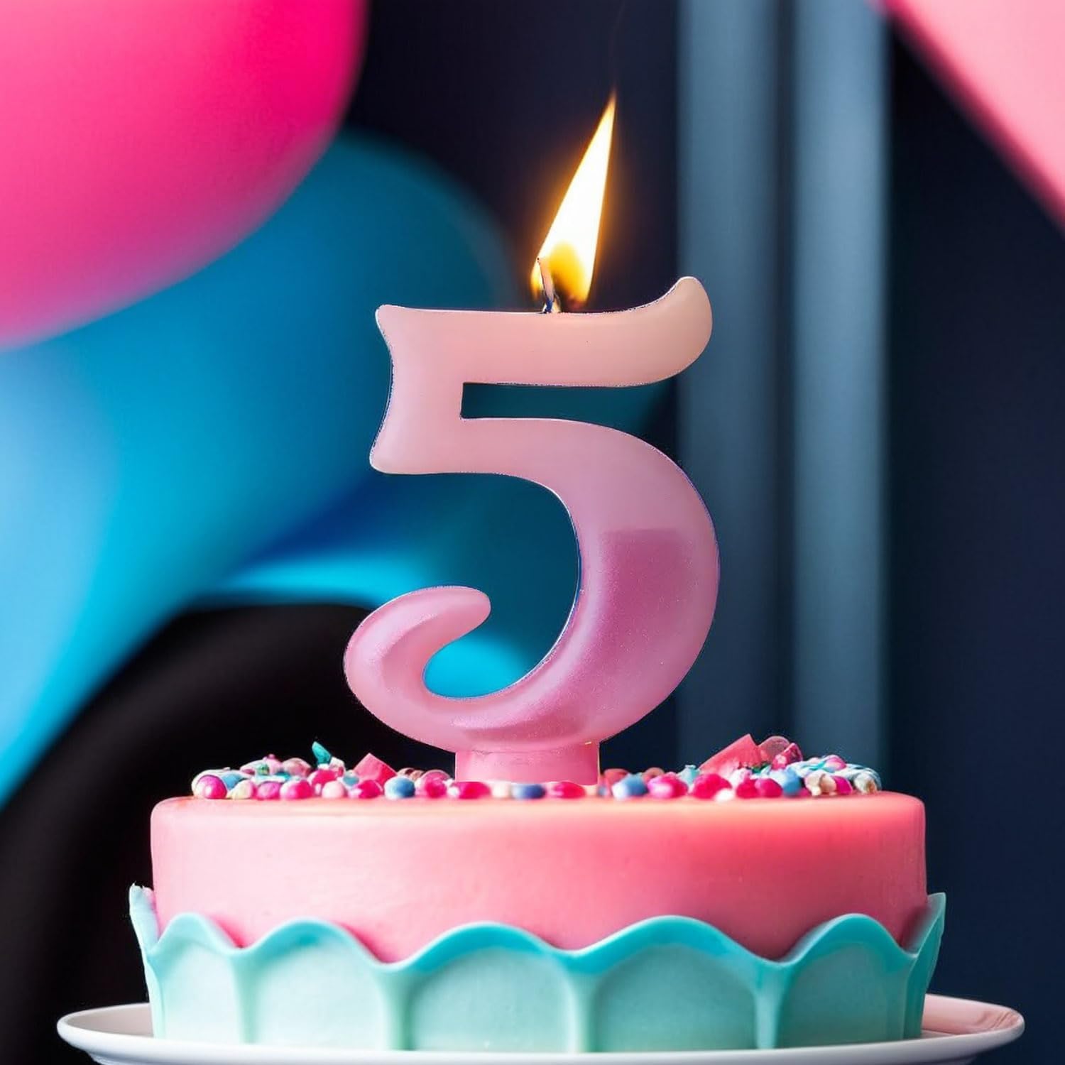 Vibrant Pink Numeral Candle #5 - 3.75" - Premium Wax & Metallic Design - Perfect for Birthdays, Anniversaries & Themed Parties (1 Pc.)