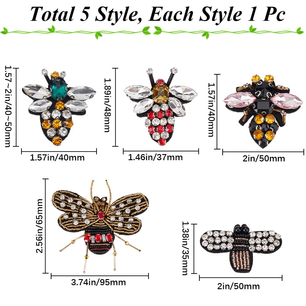 SUPERFINDINGS 5pcs 5 Couleurs Cristal Strass Applique Brillant Exquis Portable Sur Patches Coudre Cristal Appliques Pour Jeans Vestes Vêtements Scrapbooking Sac à Main Chaussures