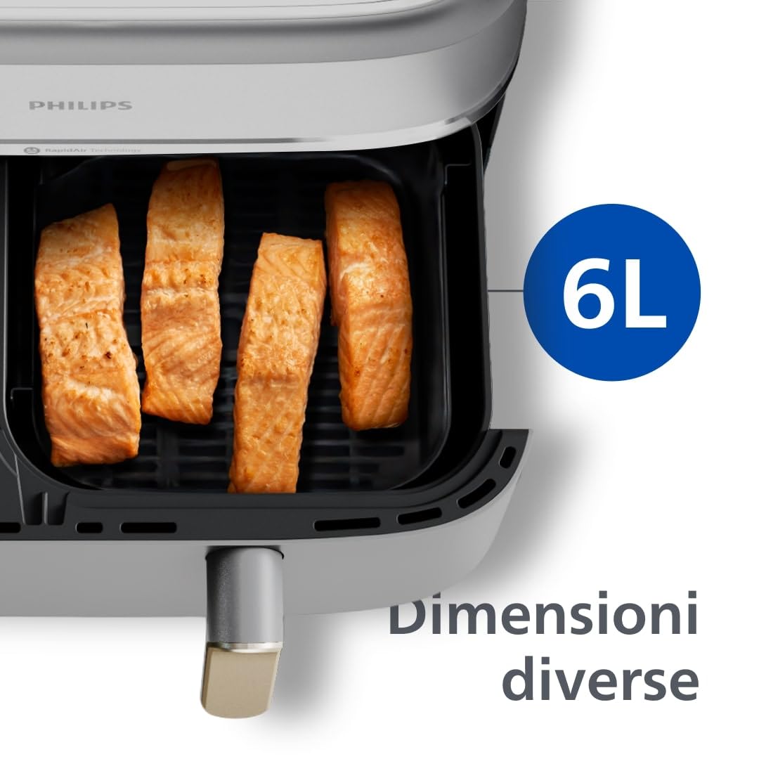 Philips Dual Basket Air Fryer - Cottura sana, veloce e versatile, Friggitrice ad aria con Doppio Cestello 9L, Touchscreen, design a 2 cestelli con doppia resistenza e termostati separati (NA353/10)