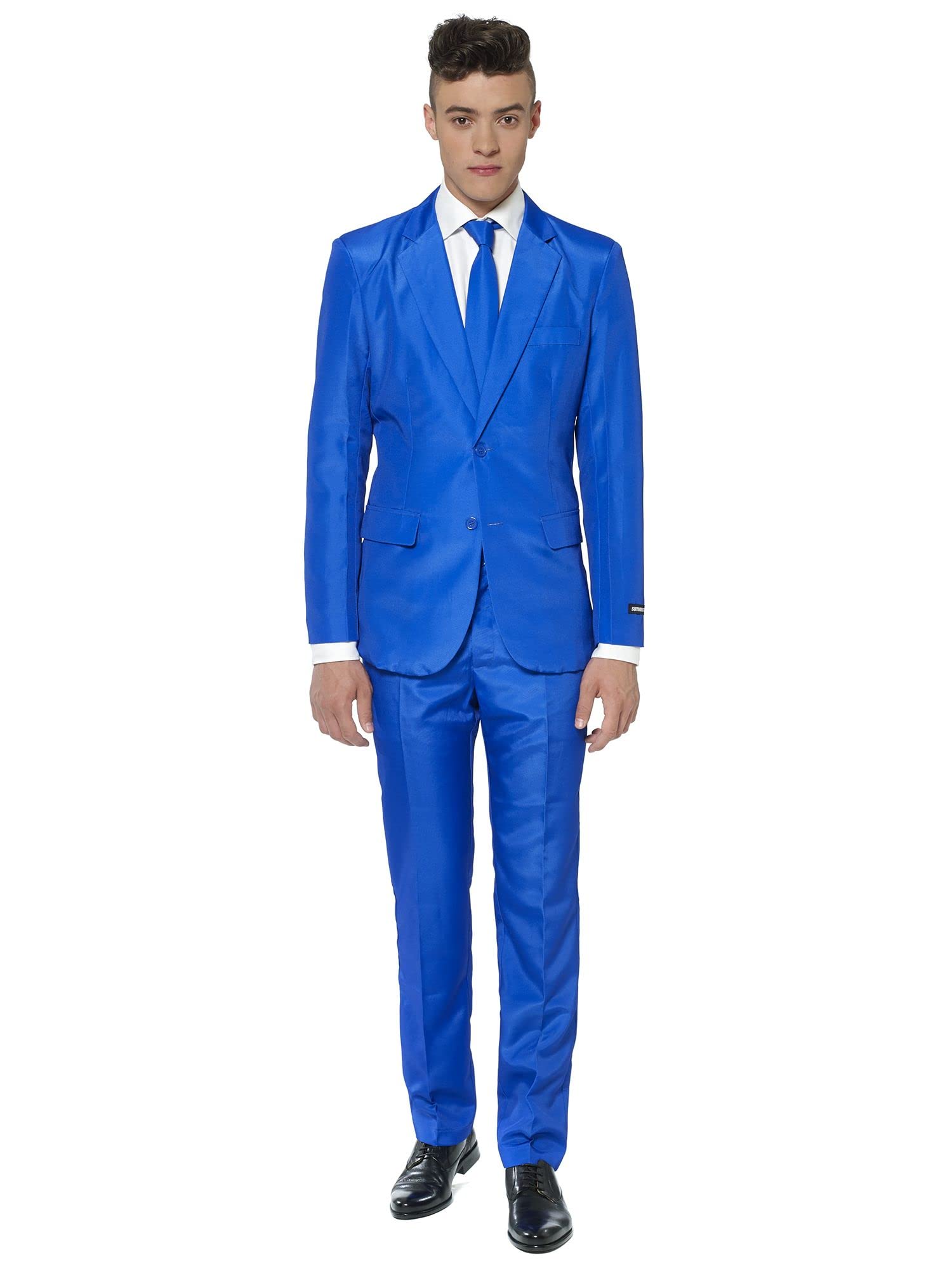 Suitmeister Men's Solid Blue Party Costumes - Slim Fit Solid Color Suit For Leisure - Halloween Parties And Party Wear - Blue - Size: M