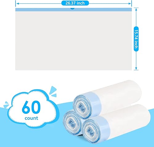 Cat Litter Bags 60 Count,26.37"x15.74" Drawstring Close Litter Box Liners for Automatic Litter Box,Thick Cat Poop Bags,Easy to Clean,Heavy Duty Robot Bag for Self-Cleaning Box(60 Count)