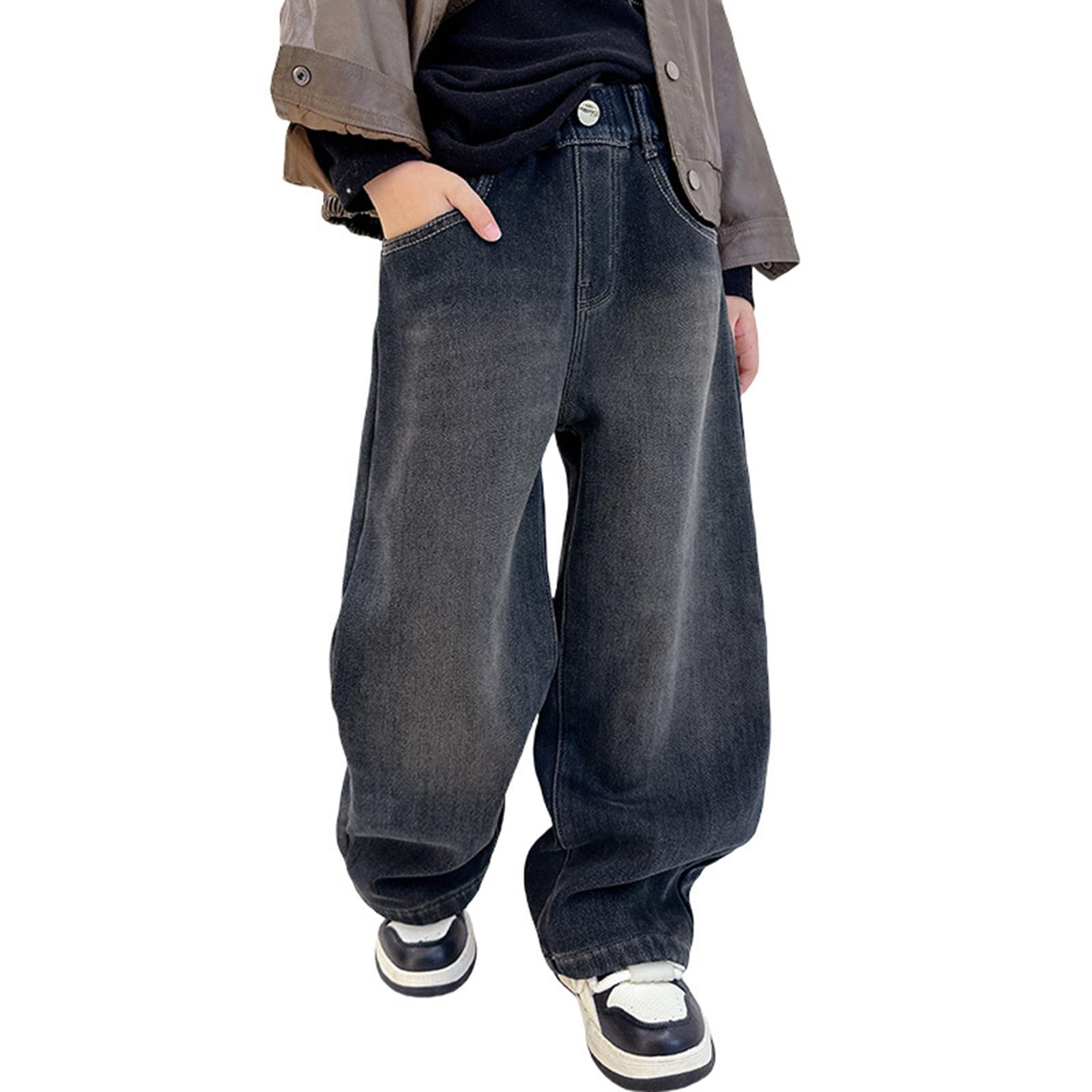 Generico Jeans Bambino 8 Anni-Pantaloni in Denim Ragazzo, Modello Ampio e Dritto, vestibilità Comoda, con Tasche Posteriori Ricamate. Morbidi e Traspiranti, Perfetti per la Stagione Autunnale.