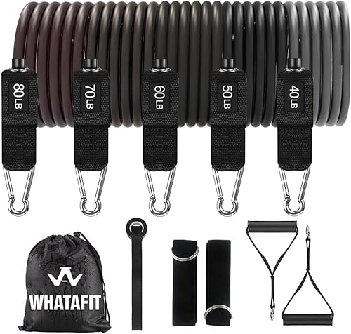 Miniatura 23 de WHATAFIT Bandas de resistencia, bandas de ejercicio, bandas de resistencia para entrenamiento, bandas de entrenamiento con asas para hombres y