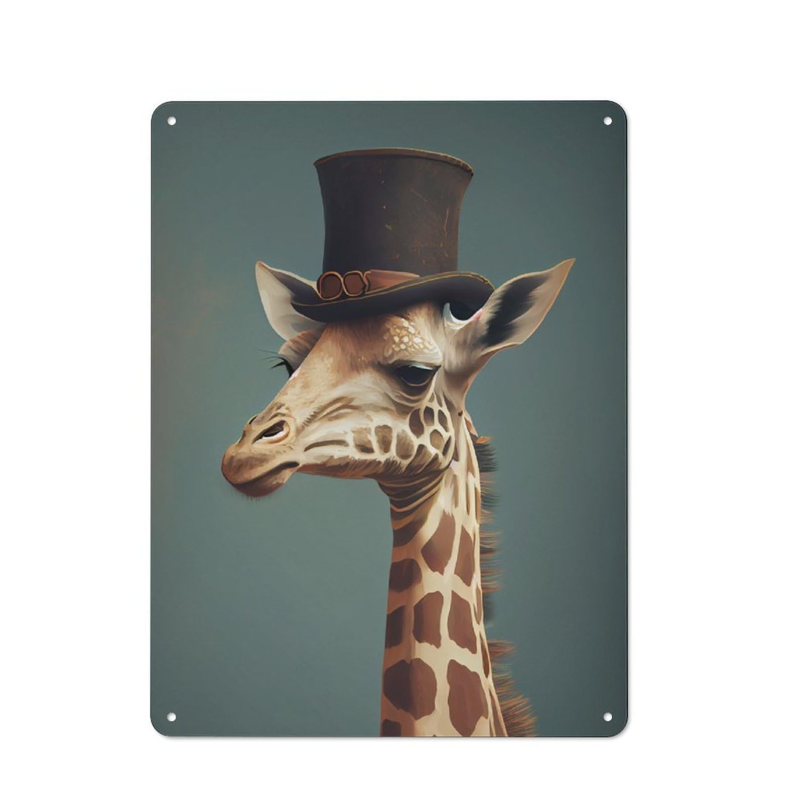 Junmoney Giraffe Hat Rustic Tin Sign 40X30cm For Living Room Or Hallway, A Metal Wall Feature For Living Rooms And Hallways