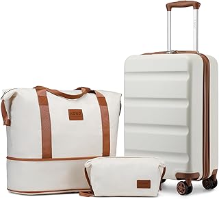 Suitcase Set 3 Piece Hardshell Carry On Luggage 22x14x9 Airline Approved with TSA Lock Spinner Wheels Lightweight Luggage Set Cream White(DB/TB/20)