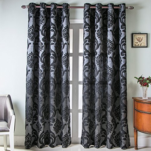 Napearl Damask Curtains For Living Room, Gothic Curtains Drapes With Floral Patterns, Black Victorian Curtains For Bedroom 84 Inch Length, Set Of 2 Panels, Each 52 X 96 Inches #TOP1