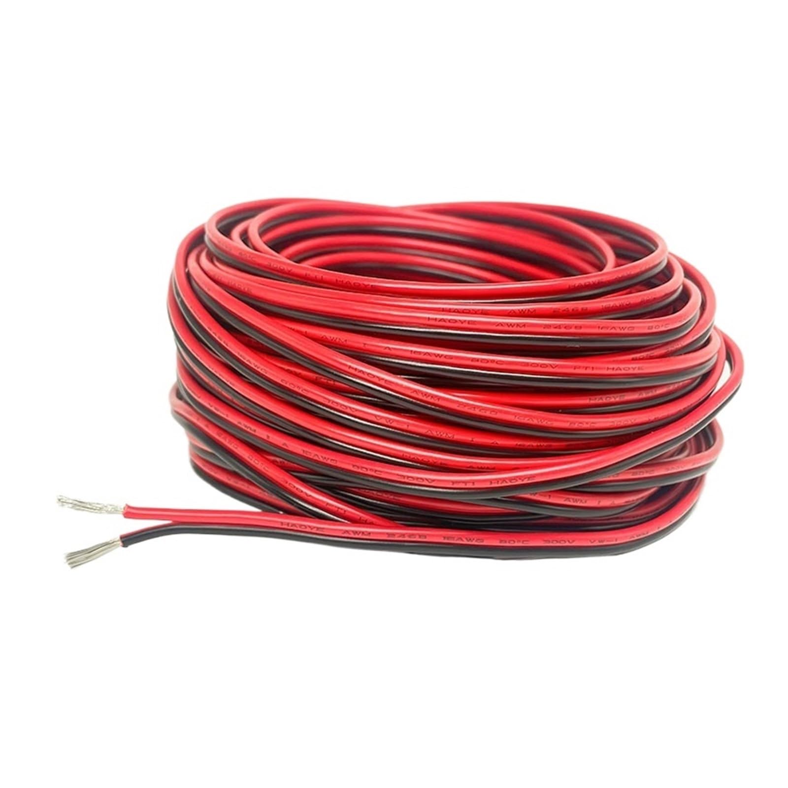 Przewód przedłużający z miedzi cynowanej 30-16 AWG, 2-żyłowy, 80°C, 300 V, PVC, łączący, czerwony i czarny(40M_20 AWG)