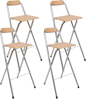 THE SECRET HOME - Pack de 1,2 y 4 Taburetes Altos con Respaldo- Asiento Plegable de Metal y Madera - Ideal para Cocina (1, Madera Natural/Negro, 49x97x47cm) (2, Madera Natural/Plata, 49x97x47cm)