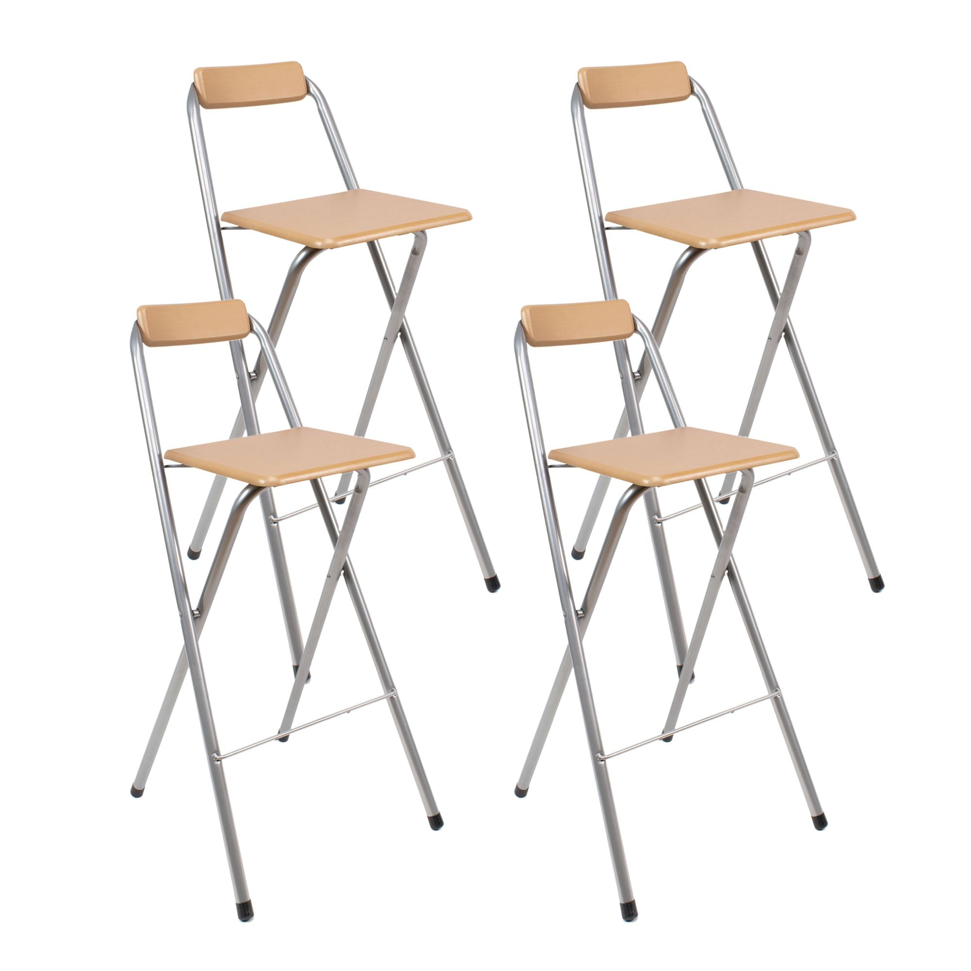 THE SECRET HOME - Pack de 1,2 y 4 Taburetes Altos con Respaldo- Asiento Plegable de Metal y Madera - Ideal para Cocina (1, Madera Natural/Negro, 49x97x47cm) (2, Madera Natural/Plata, 49x97x47cm)