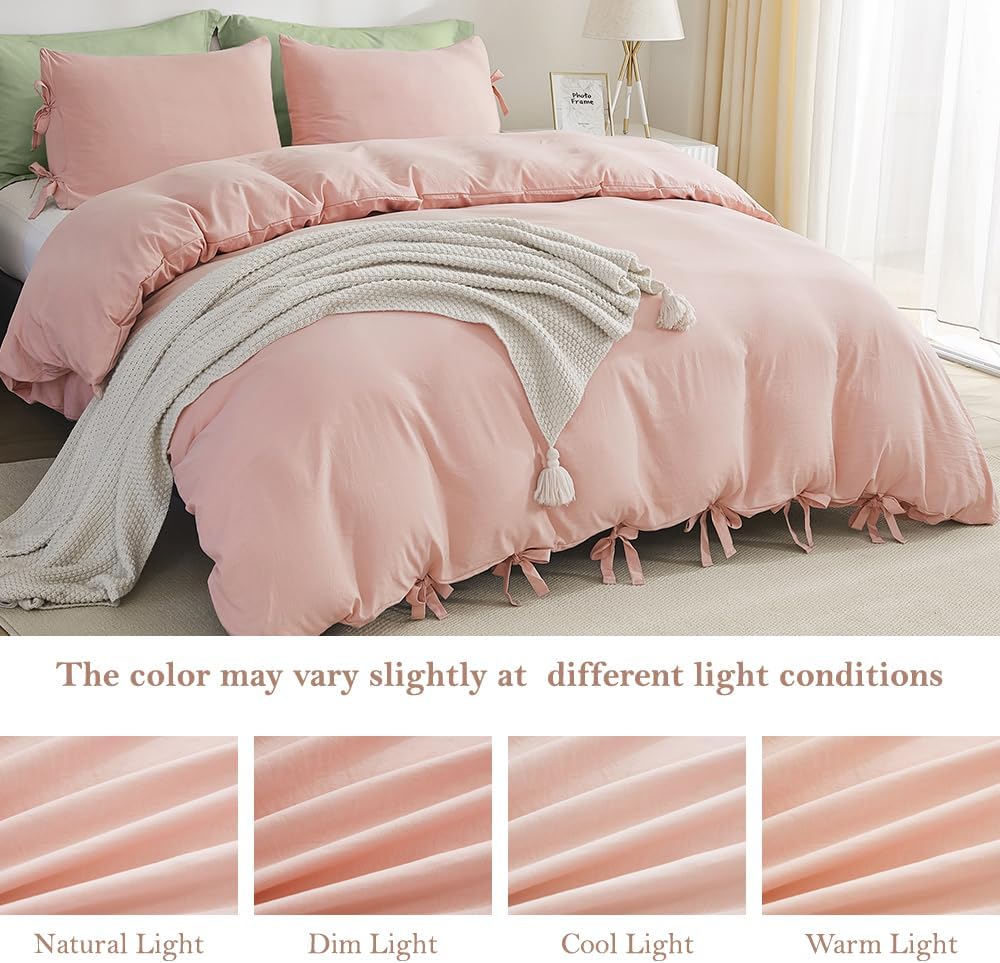 annadaif Pink Duvet Cover Full (79x90 Inch), 3 Pieces (2 Pillowcases, 1 Duvet Cover) Ultra Soft Bowknot Duvet Cover Set, Easy Care Bedding Set for Men, Women (NO Comforter) - Image 6