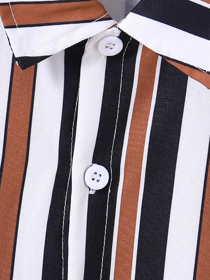 Image of Boys 2 Pieces Summer Outfits Short Sleeve Button Down Striped Shirts and Shorts Sets for Kids