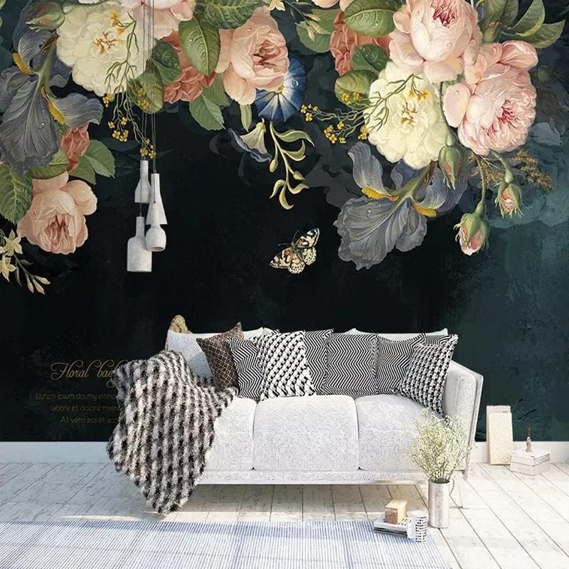 Miniatura 4 de Murales de pared de tamaño personalizado, pintura al óleo retro, flor de rosa, murales de pared autoadhesivos extraíbles para despegar y pegar,