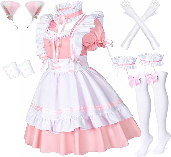 Anime French Maid Apron Lolita Fancy Dress Cosplay Costume Furry Cat Ear Gloves Socks Set(Pink L) (ASIN B0956JR2VG), rank #5 by monthly sales volume for 'Lolita Dress' on Amazon