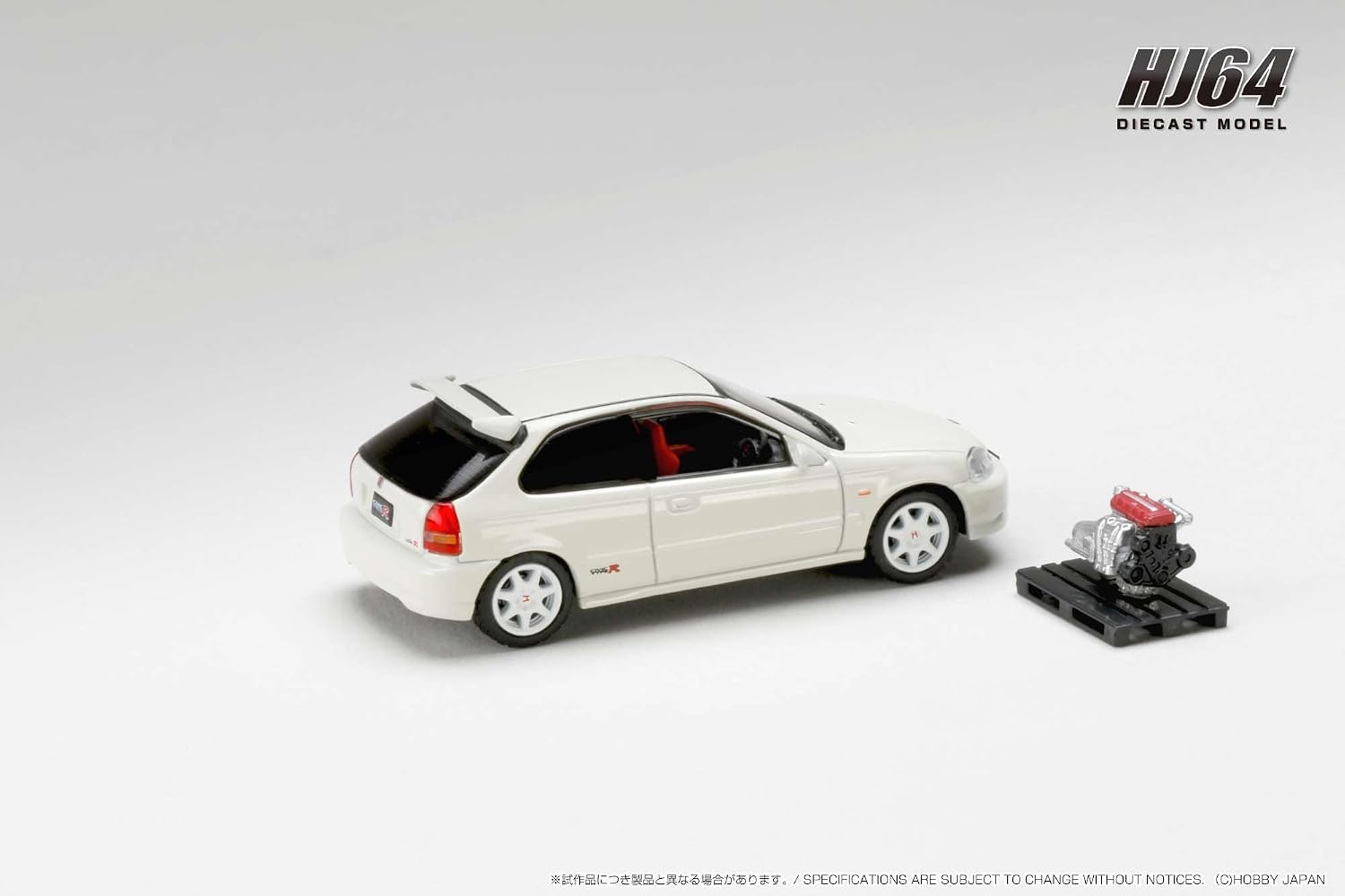 HobbyJAPAN 1/64 Honda Civic TYPE R (EK9) 1997 with Engine Display Model Championship White