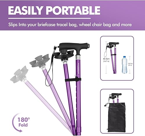 Miniatura 4 de KINGGEAR Walking Cane for Women & Men, Adjustable Lightweight LED Walking Stick with Autonomous Standing, Large Sturdy 360 Swivel Base Crutches Cane