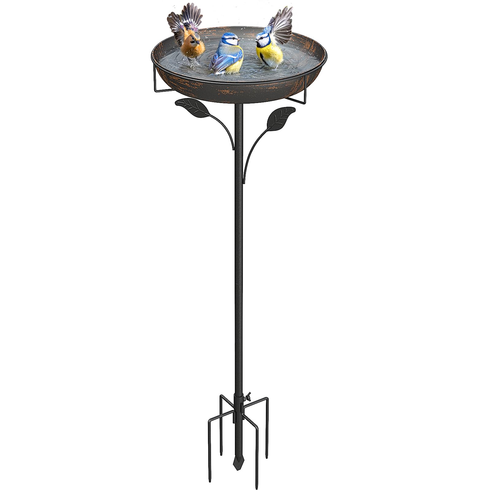 WELDUN Vogeltränke Vogelbad 30CM, Futter Schale Stehend für Draußen Garten, Metall Vogelbecken Wassertränke für Wildvögel, Vogeltränke Winterfest Futter Wasserschale