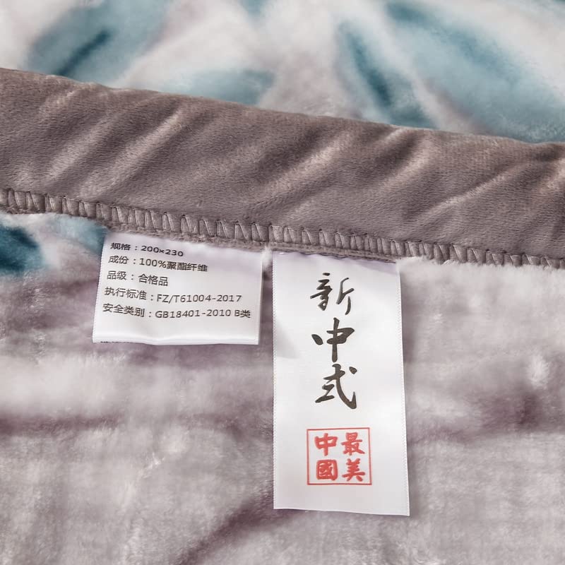 Koreanische Nerzdecke, schwere Fleecedecke für Herbst und Winter, 200,7 x 231,1 cm, 4,1 kg, 2-lagig, bedruckte Raschel-Bettdecke, weich und gemütlich, Queen-Size-Größe, luxuriöse koreanische Decke