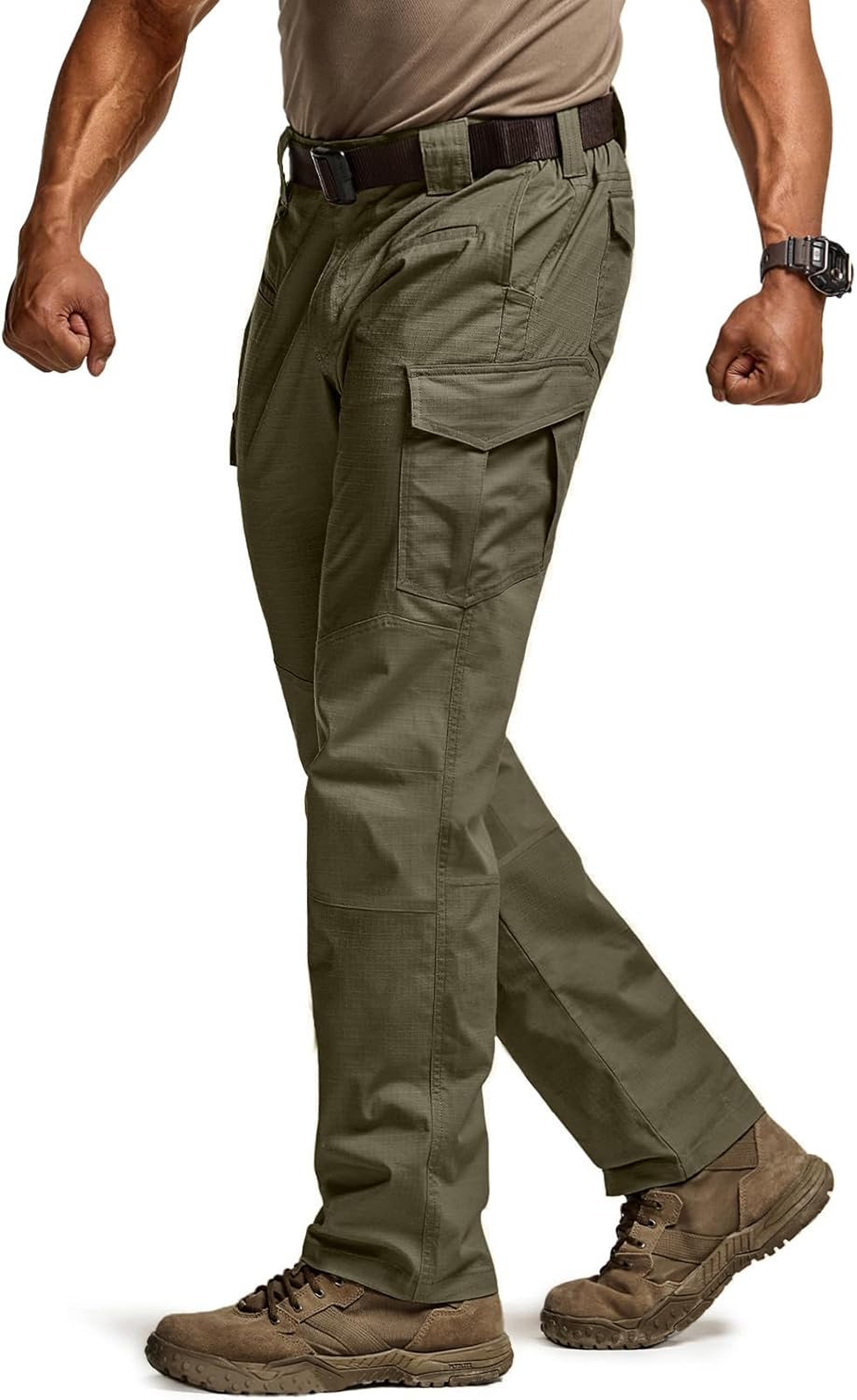 CQR Men's Flex Ripstop Tactical Pants, Water Resistant Stretch Cargo Pants, Lightweight EDC Hiking Work Pants
