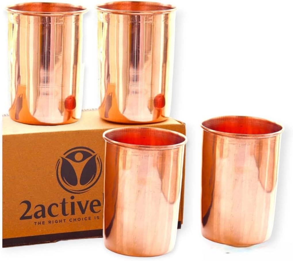 Pure Copper Glass for Drinking Water | Copper Cups Set of 4| For Ayurveda Health Benefits (11.8 Oz approx) (Plain Design) - Image 2