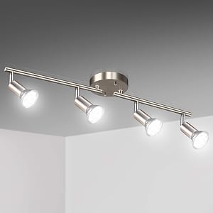 Unicozin LED 4 Light Track Lighting Kit, 24.8'' Matt Nickel 4 Way Ceiling Spot Lighting, Flexibly Rotatable Head, Modern Track Light Included 4 x LED GU10 Bulb (4W, Daylight White 5000K, 400LM)
