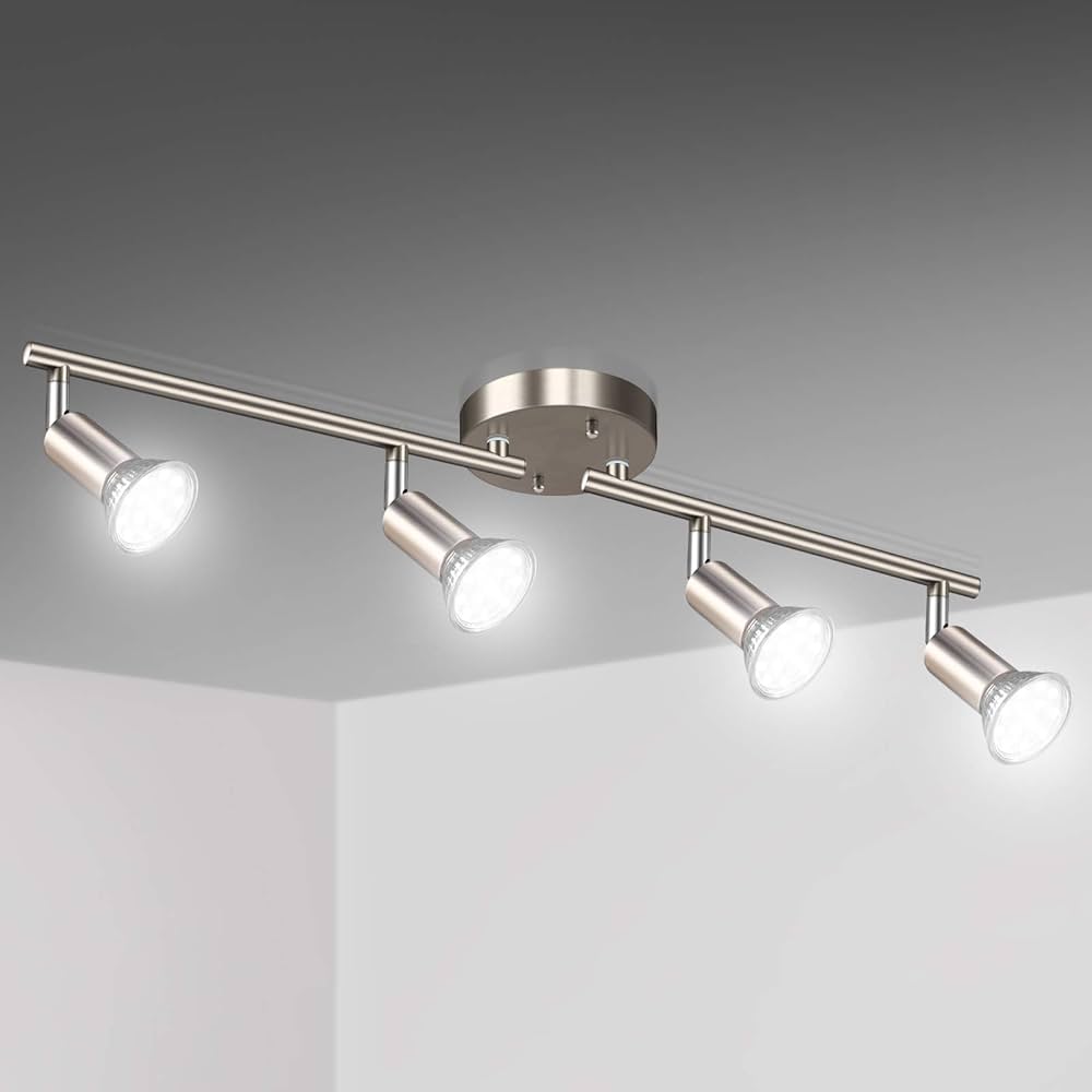 Unicozin LED 4 Light Track Lighting Kit, Matt Nickel 4 Way