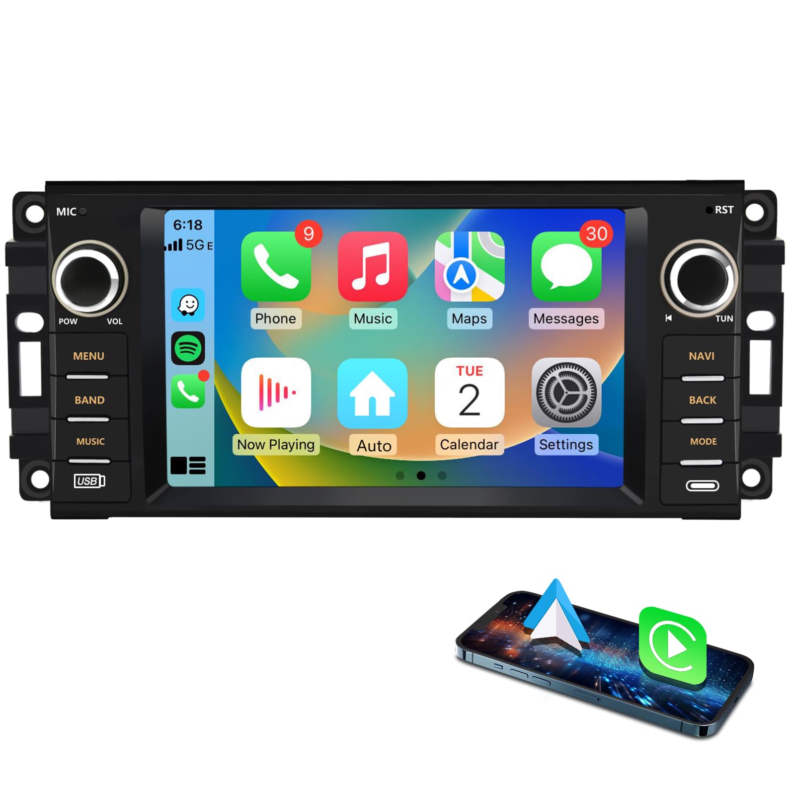 AWESAFE Car Stereo displaying FM radio interface