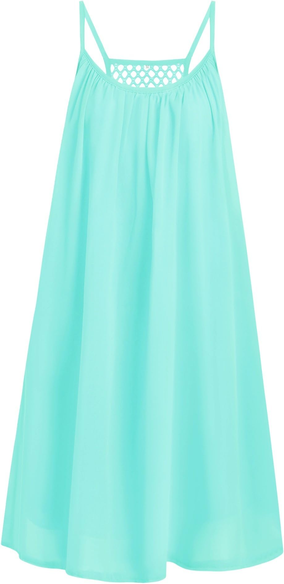Women's Summer Casual Dress Spaghetti Straps Sundress Hollow Out Back Light Blue L