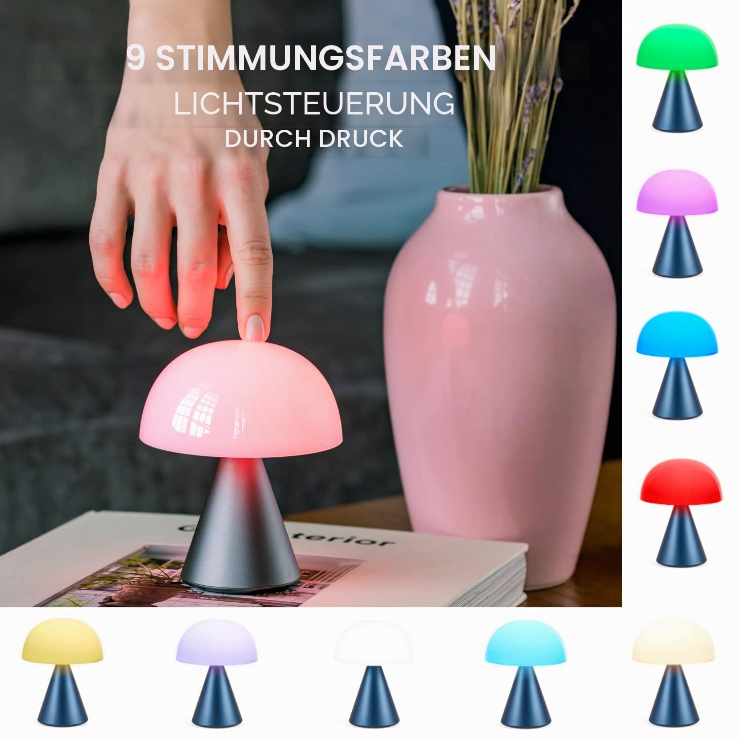 Lexon MINA M Wiederaufladbare kabellose LED-Tischlampe, für Nachttisch oder Schreibtisch, mit Dimmer, bis zu 12 Stunden Akkulaufzeit - Dunkelrot
