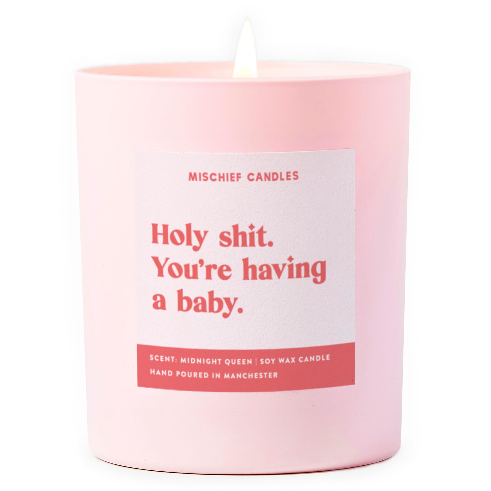Mischief Candles Pink Funny New Baby Gift Pregnancy Mum Parenting Gifts Scented Soy Wax Candle (Holy S*** Having A Baby)