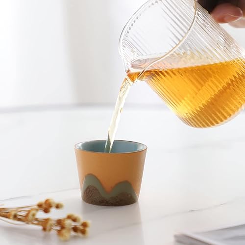 Miniatura 7 de Evannt Juego de 3 tazas de té de cerámica, tazas de té japonesas pequeñas, taza de sake de porcelana, juego de té Kung Fu estilo retro (estilo 2#)