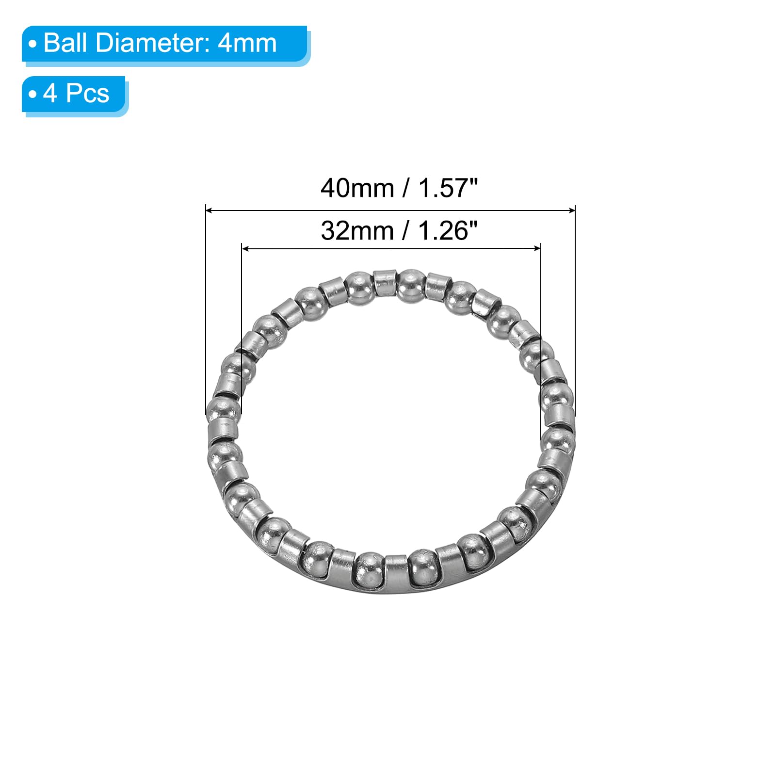 PATIKIL Cuscinetto a Sfera per Pedivella Bici 3/16 Pollici x 20 Sfere, 4pz Cuscinetti Bicicletta in Acciaio Inossidabile Ricambi Accessori per Forcella Anteriore per Mountain Bike, Argento