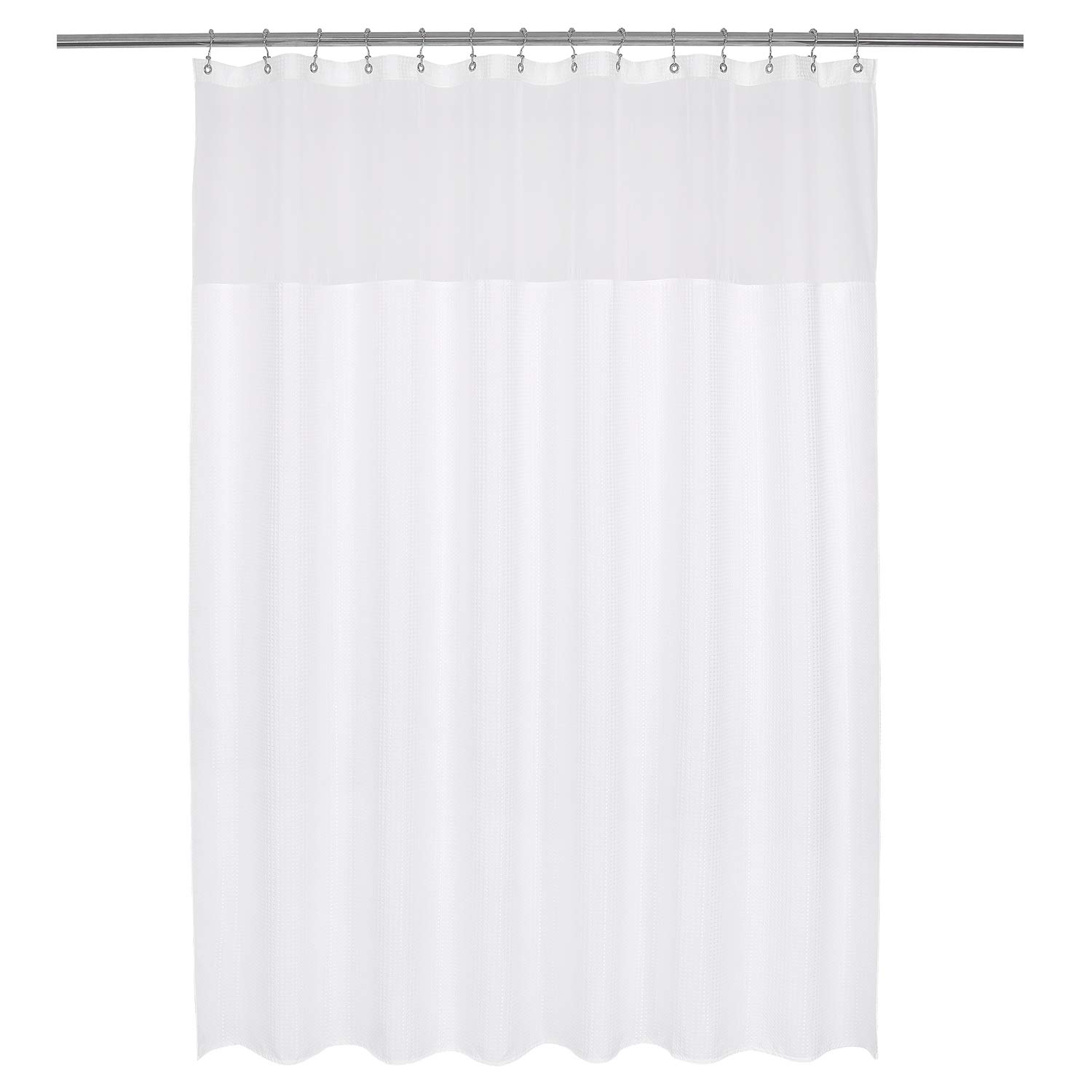 Barossa Design Long and Wide Fabric Shower Curtain with Sheer Window 78 x 78 Inch Waffle Weave Hotel Quality 230 GSM Heavy Water Resistant Machine Washable White 79 x 78 Inch โ image 1
