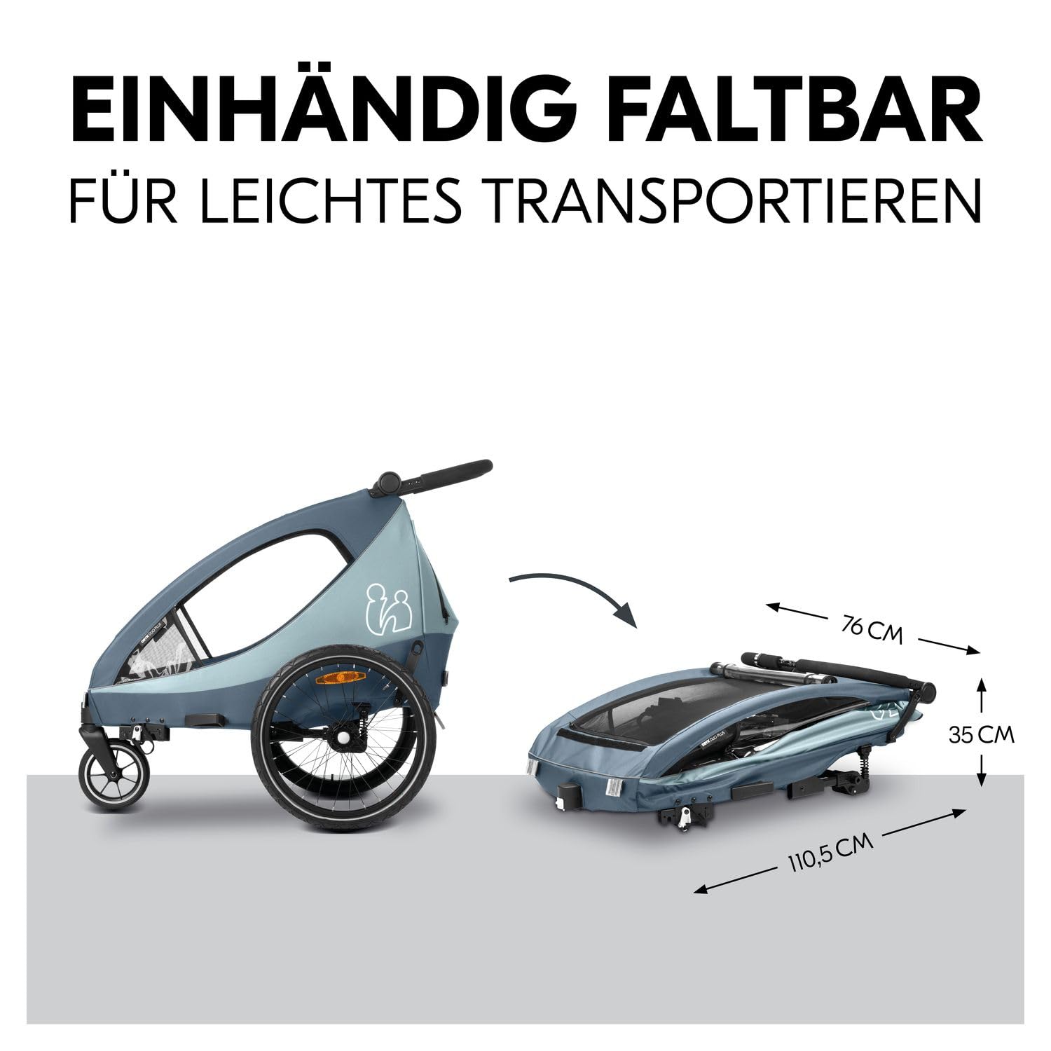 Hauck Dryk Duo Plus Set – Fahrradanhänger inkl. Baby Lounger, Sonnensegel & Regenschutz – für 2 Kinder, faltbar, gefedert & mit Kinderwagen-Funktion