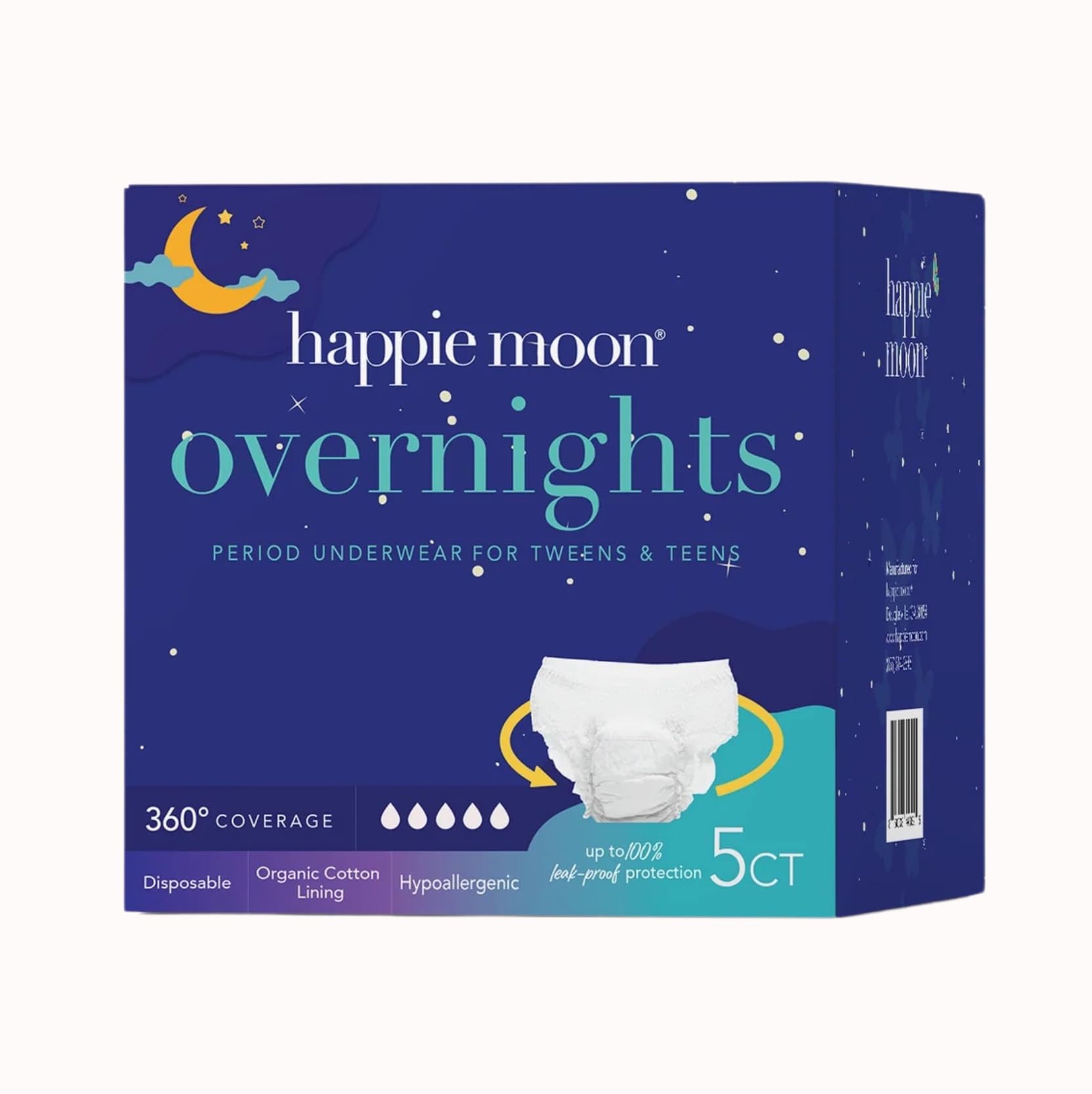 Almohadillas de algodón orgánico para adolescentes y adolescentes | Almohadillas ultrafinas con alas | Sin cloro y sin fragancia | Durante la noche, 5 unidades
