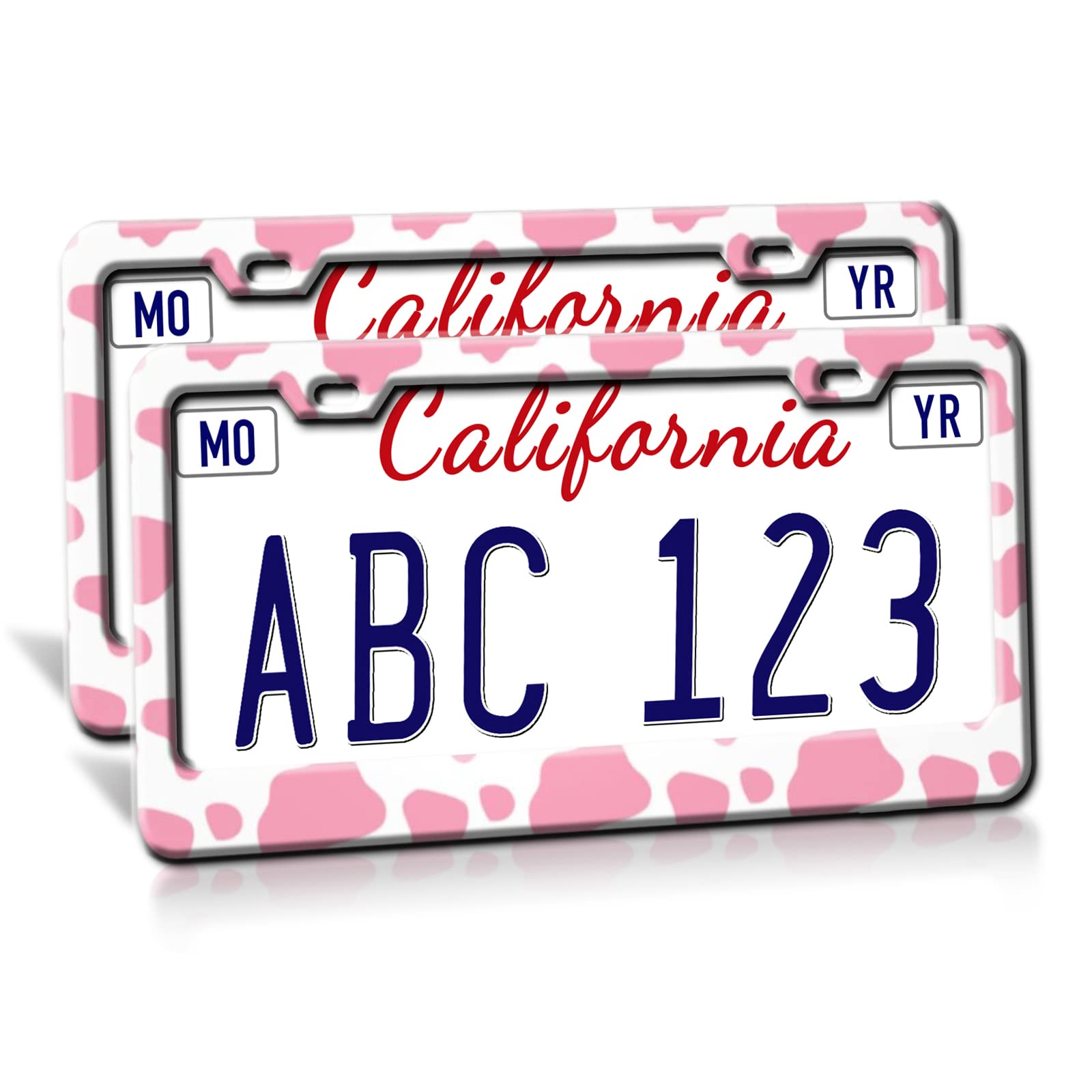 Amazon.co.jp: ピンク 牛プリント ナンバープレートフレーム 2パック  