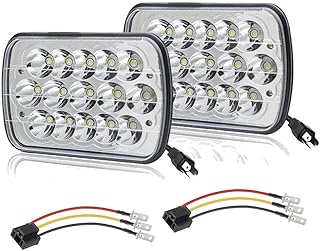 AMUNIESUN 2PC 45w Rectangle 7x6 5x7 Led Headlights 6052 6054 H5054 H6054 Hi/Low Sealed Beam Replacement For Chevy Express Cargo Van 1500 2500 3500 Jeep Wrangler Toyota Pickup Dodge Ram